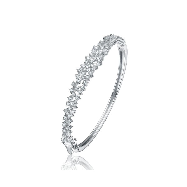 Plated Clear Round Cubic Zirconia Cluster Style Bangle Bracelet