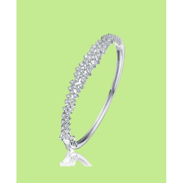 Plated Clear Round Cubic Zirconia Cluster Style Bangle Bracelet