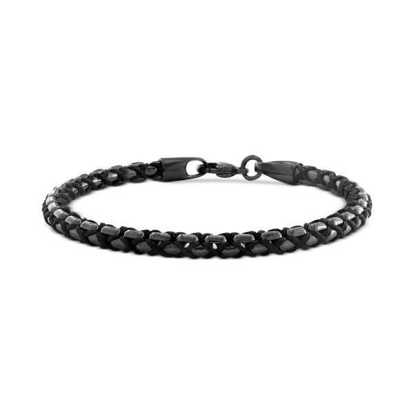 Men's Hematite Woven Nylon Cord Bracelet in Black