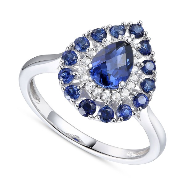 Sapphire (1-1/2 ct) & Diamond (1/10 ct) Teardrop Cluster Ring