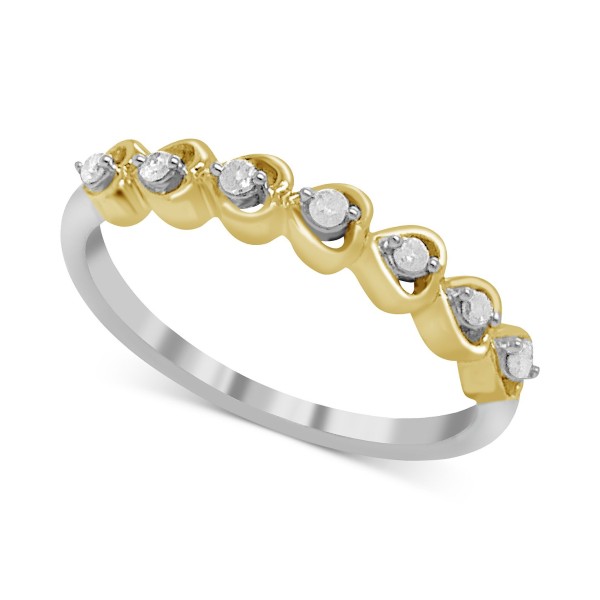 Diamond Heart Band (1/10 ct) in Sterling Silver & 14k Gold-Plate