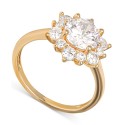 Cubic Zirconia Cluster Flower Ring in Gold-Plated Sterling Silver