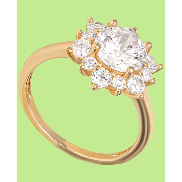 Cubic Zirconia Cluster Flower Ring in Gold-Plated Sterling Silver