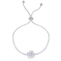 Cubic Zirconia Flower Adjustable Bracelet in Silver Plate