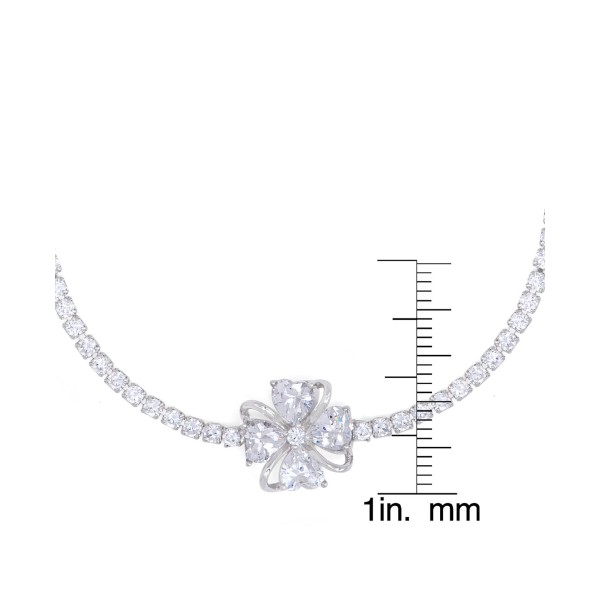 Cubic Zirconia Flower Adjustable Bracelet in Silver Plate