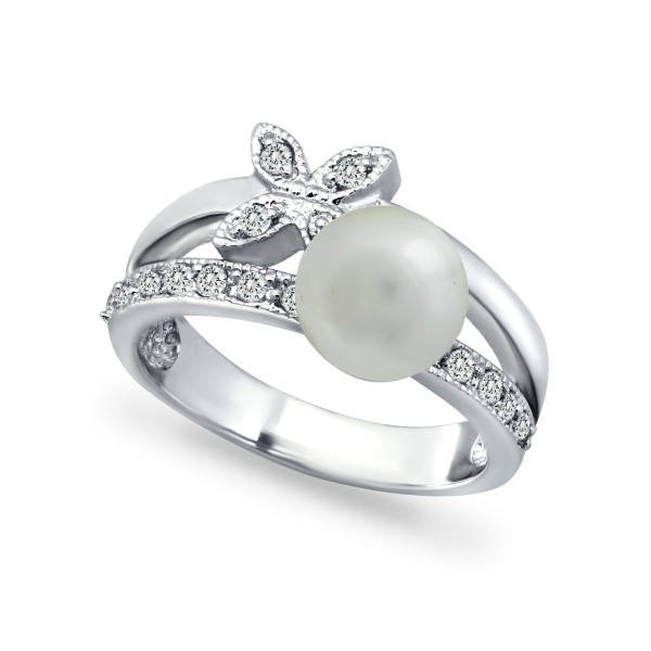 Imitation Pearl Cubic Zirconia Butterfly Ring in Silver Plate