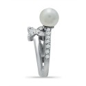 Imitation Pearl Cubic Zirconia Butterfly Ring in Silver Plate