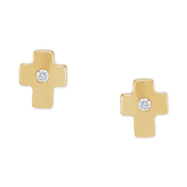 Diamond Accent Cross Earrings in 14k Yellow Gold