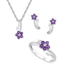 White Sapphire (3/8 ct) Flower Pendant Necklace, Stud Earrings, & Ring