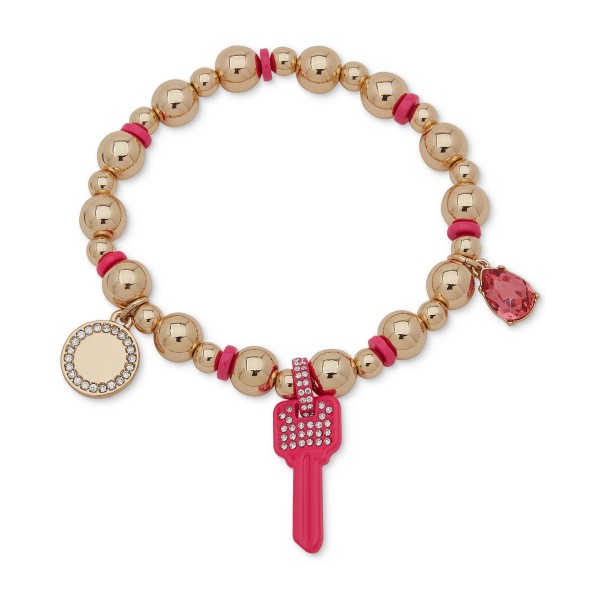 Gold-Tone Pink Key Stretch Bracelet