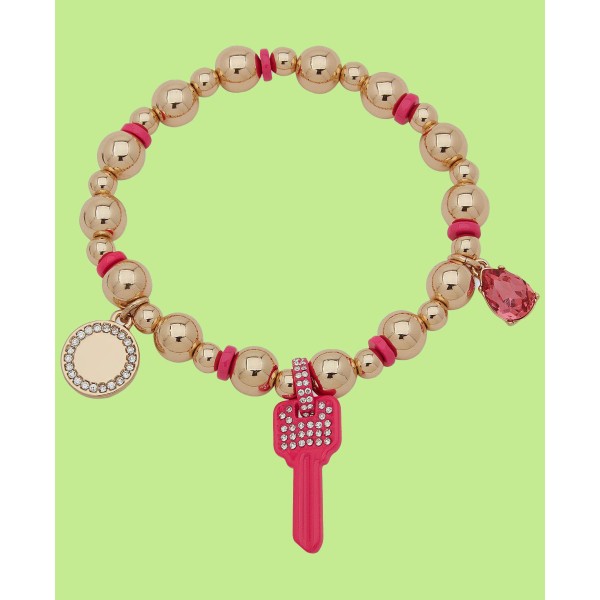 Gold-Tone Pink Key Stretch Bracelet