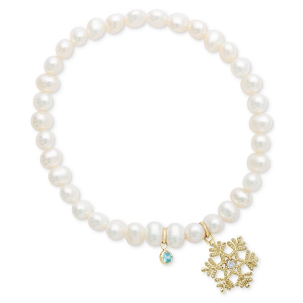 Freshwater Pearl (4mm) & 14k Snowflake Charm Stretch Bracelet