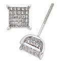 Men's Diamond Square Cluster Stud Earrings (1/4 ct) in Sterling Silver