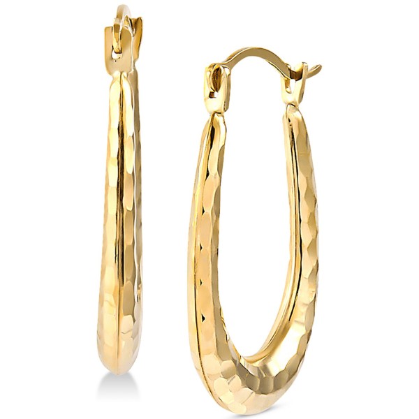 Hammered Oval Hoop Earrings in 14k Gold