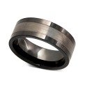 Men's Tungsten Ring, Black Ceramic With Tungsten Inlay Ring