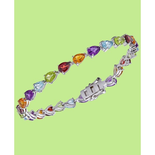 Multi-Gemstone Pear Tennis Bracelet (11-1/4 ct) in Sterling Silver