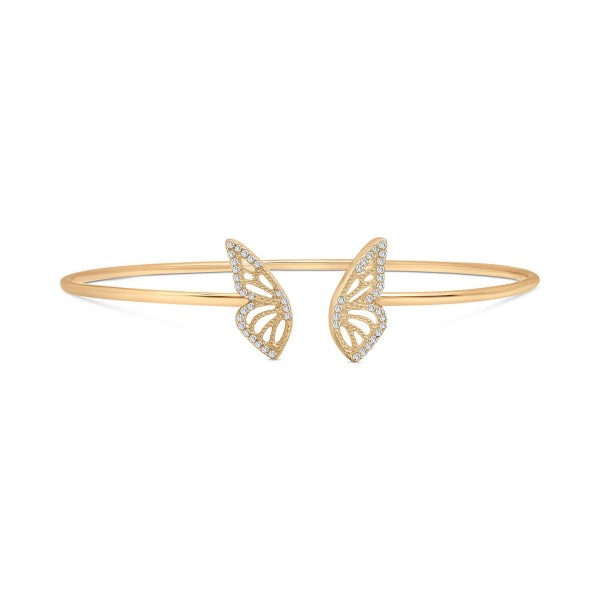 Diamond Butterfly Wing Cuff Bangle Bracelet (1/6 ct) in 14k Gold