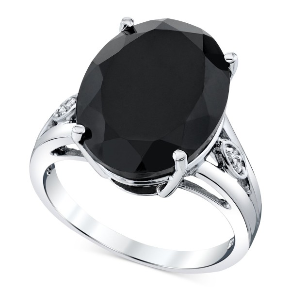 Onyx & Diamond Accent Statement Ring in Sterling Silver