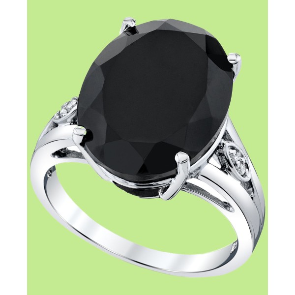 Onyx & Diamond Accent Statement Ring in Sterling Silver