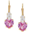 Pink Sapphire (2 ct) & Cubic Zirconia Heart Drop Earrings in 14k Gold