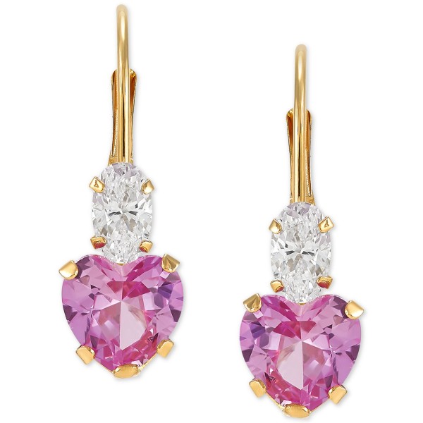 Pink Sapphire (2 ct) & Cubic Zirconia Heart Drop Earrings in 14k Gold