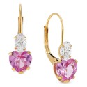 Pink Sapphire (2 ct) & Cubic Zirconia Heart Drop Earrings in 14k Gold