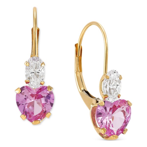 Pink Sapphire (2 ct) & Cubic Zirconia Heart Drop Earrings in 14k Gold