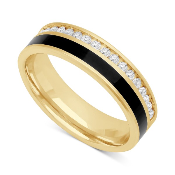 Men's White Sapphire (3/4 ct) & Ceramic Stripe Band in 18k