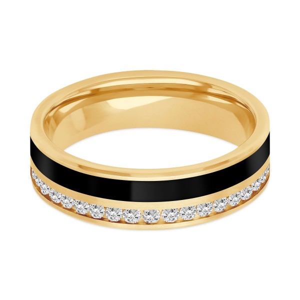 Men's White Sapphire (3/4 ct) & Ceramic Stripe Band in 18k