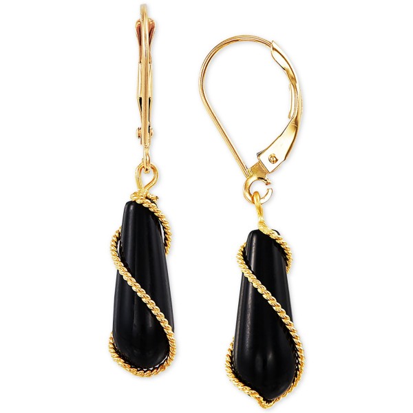 Onyx Wire-Wrap Leverback Drop Earrings in 10k Gold