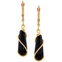 Onyx Wire-Wrap Leverback Drop Earrings in 10k Gold