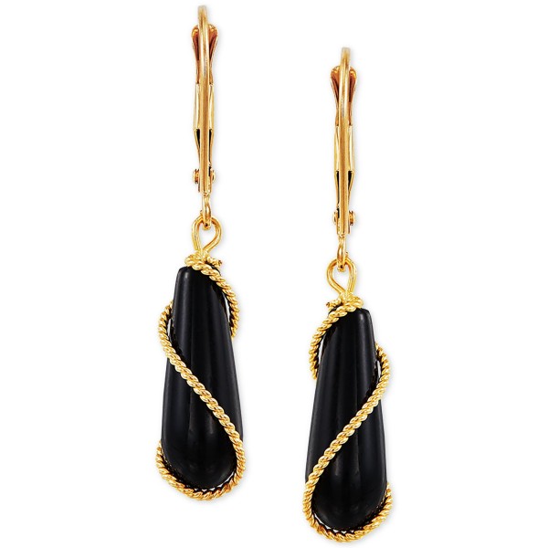 Onyx Wire-Wrap Leverback Drop Earrings in 10k Gold