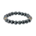 Hematite Bead Stretch Bracelet in Gold-Tone Ion-Plated Stainless Steel