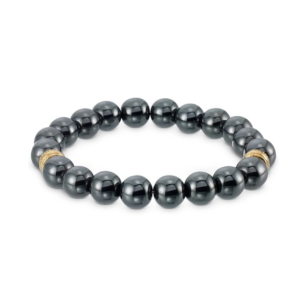 Hematite Bead Stretch Bracelet in Gold-Tone Ion-Plated Stainless Steel