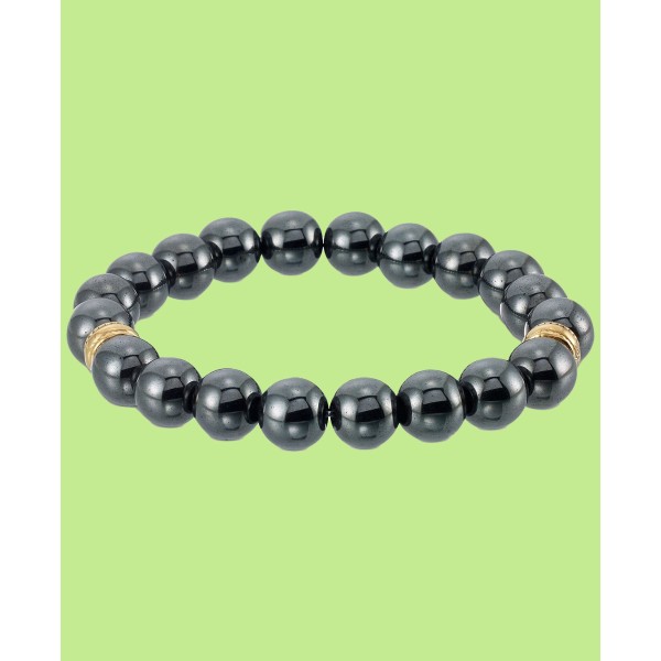 Hematite Bead Stretch Bracelet in Gold-Tone Ion-Plated Stainless Steel