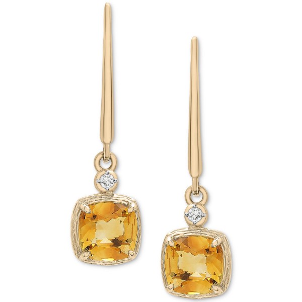 Citrine (3-1/20 ct) & White Sapphire (1/10 ct) Drop Earrings