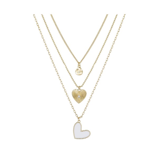 14K Gold Flash-Plated 3-Pieces White Heart Layered Pendants Set