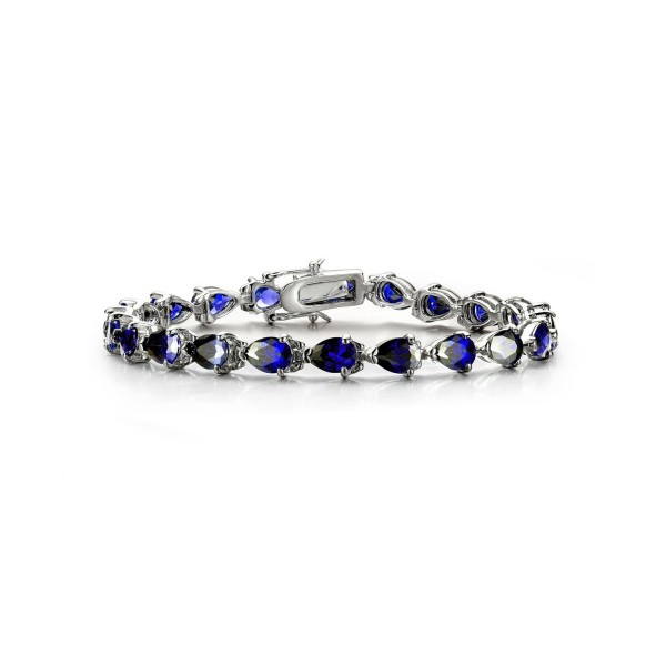 Sterling Silver Blue Cubic Zirconia Pear-cut Bracelet