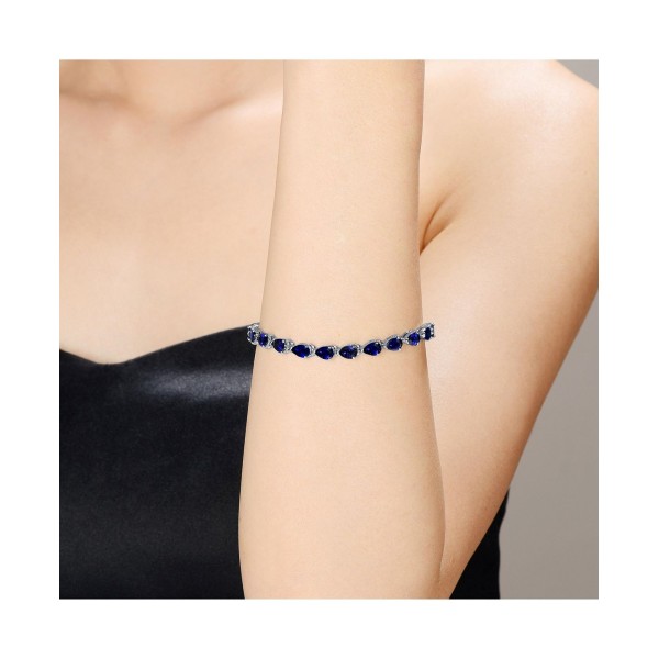 Sterling Silver Blue Cubic Zirconia Pear-cut Bracelet