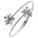 Silver-Tone Crystal Flower Cluster Bypass Bangle Bracelet