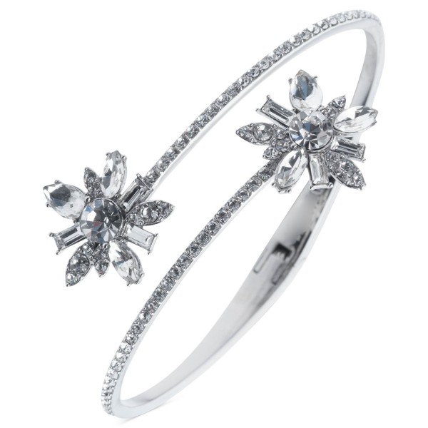 Silver-Tone Crystal Flower Cluster Bypass Bangle Bracelet