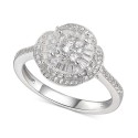 Cubic Zirconia Baguette Cluster Halo Ring in Sterling Silver