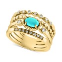 Turquoise & Diamond (1/6 ct) Multirow Ring in 14k Gold