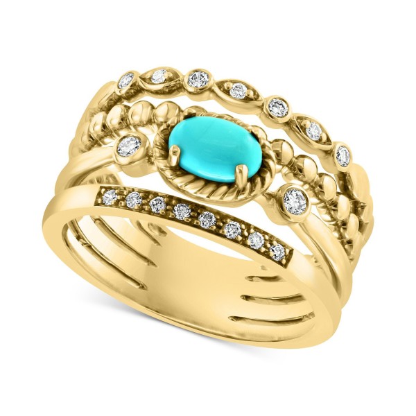 Turquoise & Diamond (1/6 ct) Multirow Ring in 14k Gold