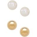 Cultured Freshwater Pearl (3-3/4mm) and Gold Ball Earring Set