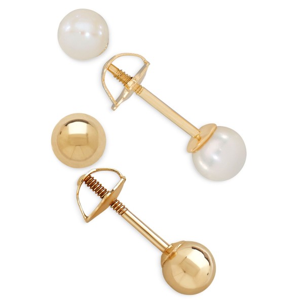 Cultured Freshwater Pearl (3-3/4mm) and Gold Ball Earring Set