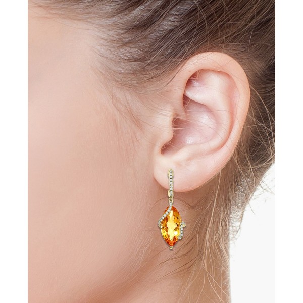 Citrine & Diamond Drop Earrings in 14k Gold