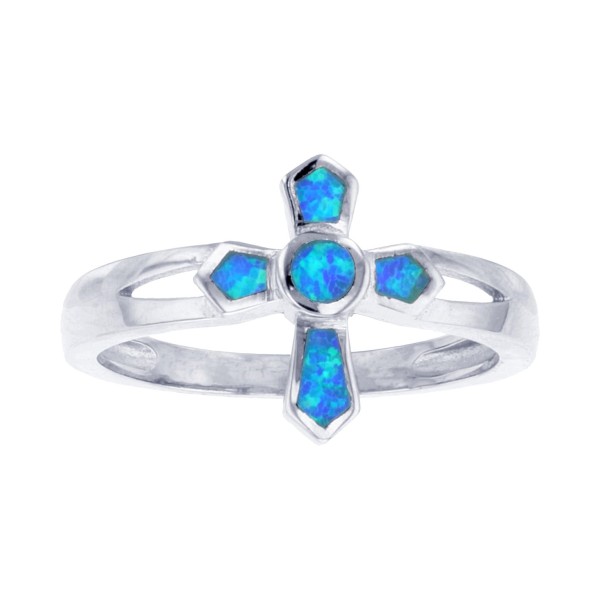 Opal Inlay Cross Ring in Sterling Silver