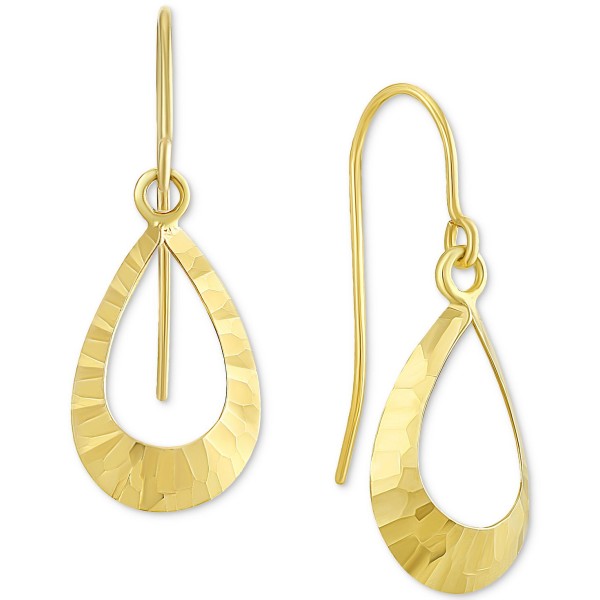 Hammered Open Teardrop Drop Earrings in 10k Gold