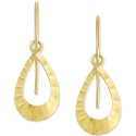 Hammered Open Teardrop Drop Earrings in 10k Gold